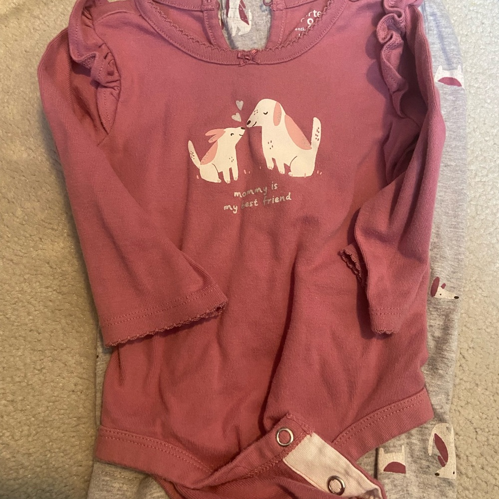 4 matching sets and one brand new with tags top. Size 6m-9m.